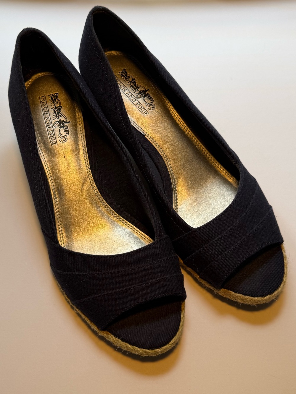 Coach and Four Navy Peep Toe Espadrilles Size 7.5